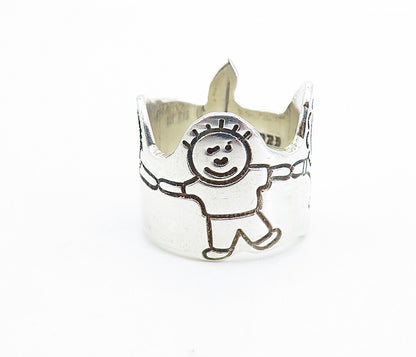 MEXICO 925 Silver  Vintage Children Holding Hands Band Ring Sz 6.5  RG6645