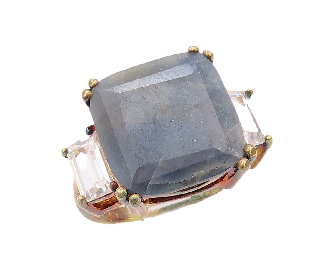 925 Sterling Silver Vintage Ring Gold Plated Topaz & Gemstone  Sz 7  RG30585