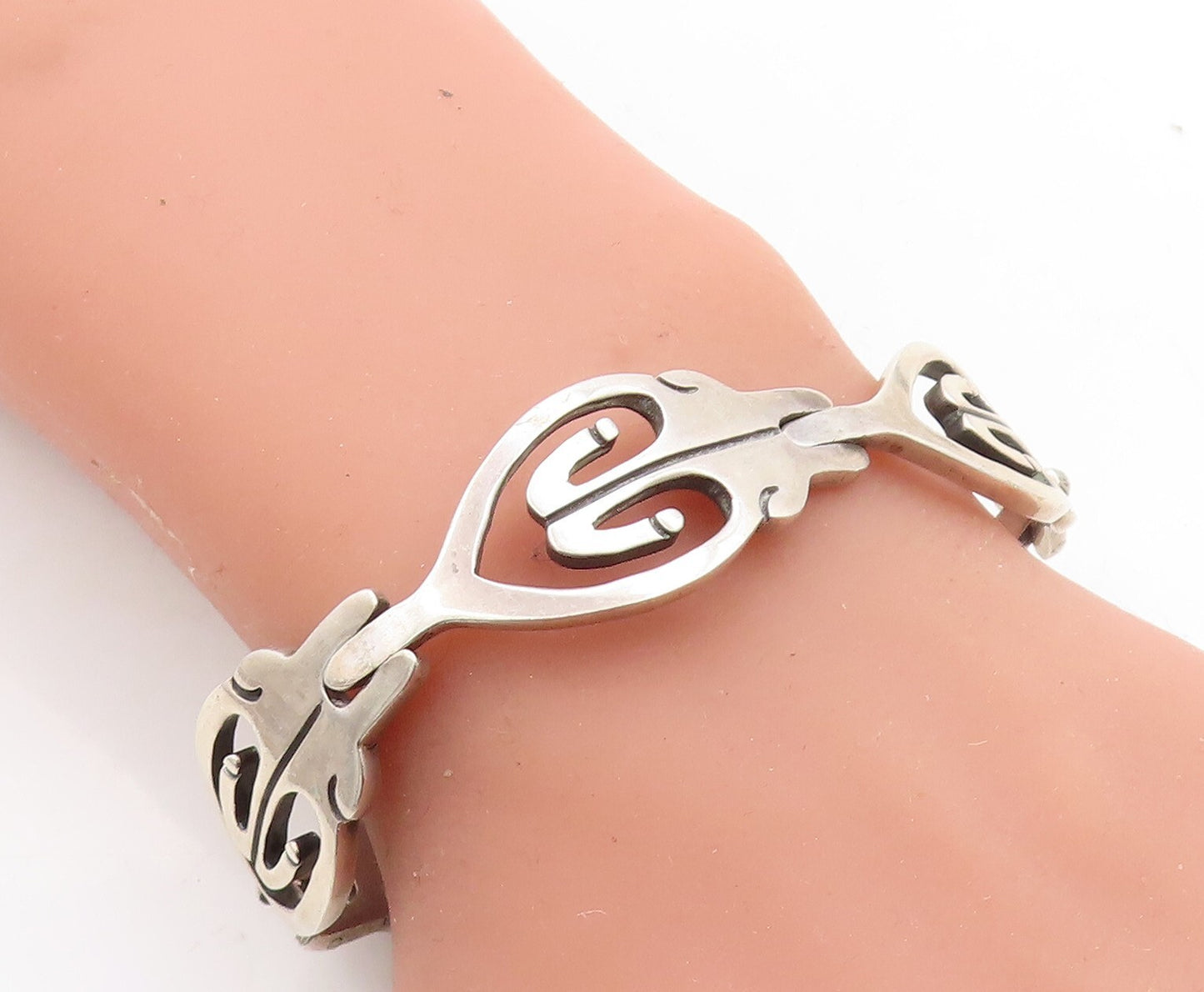 MEXICO 925 Sterling Silver  Vintage Shiny Modernist Chain Bracelet  BT1947