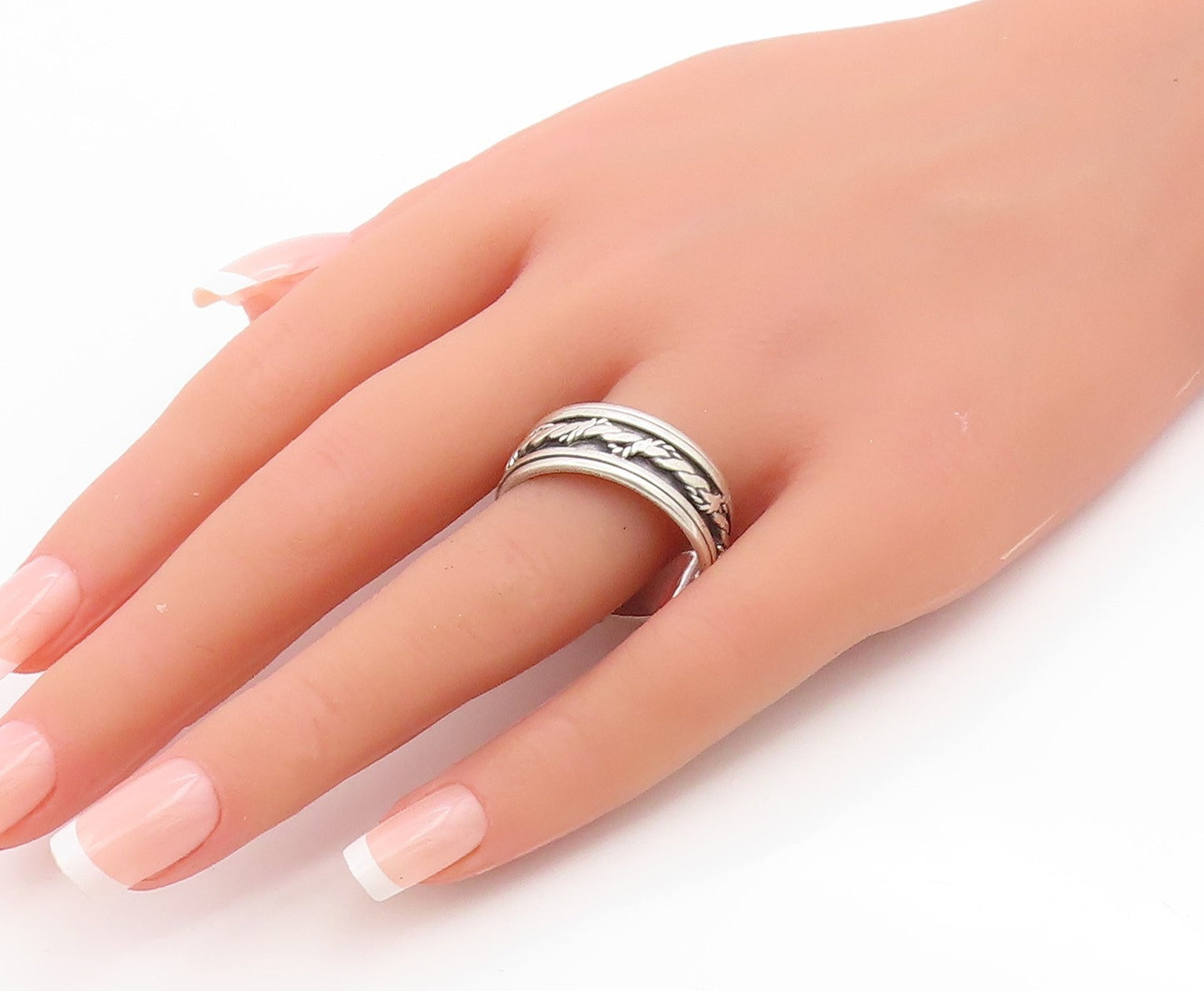 925 Sterling Silver Vintage Ring Braided Rope Spinner Band  Sz 13.5  RG34954