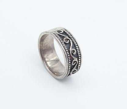 925 Sterling Silver  Vintage Dark Tone Swirl Pattern Band Ring Sz 5.5  RG8269