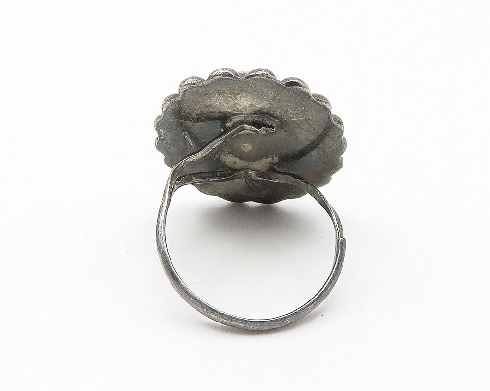 MEXICO 925 Silver  Vintage Black Onyx Oxidized Cocktail Ring Sz 7.5  RG10689
