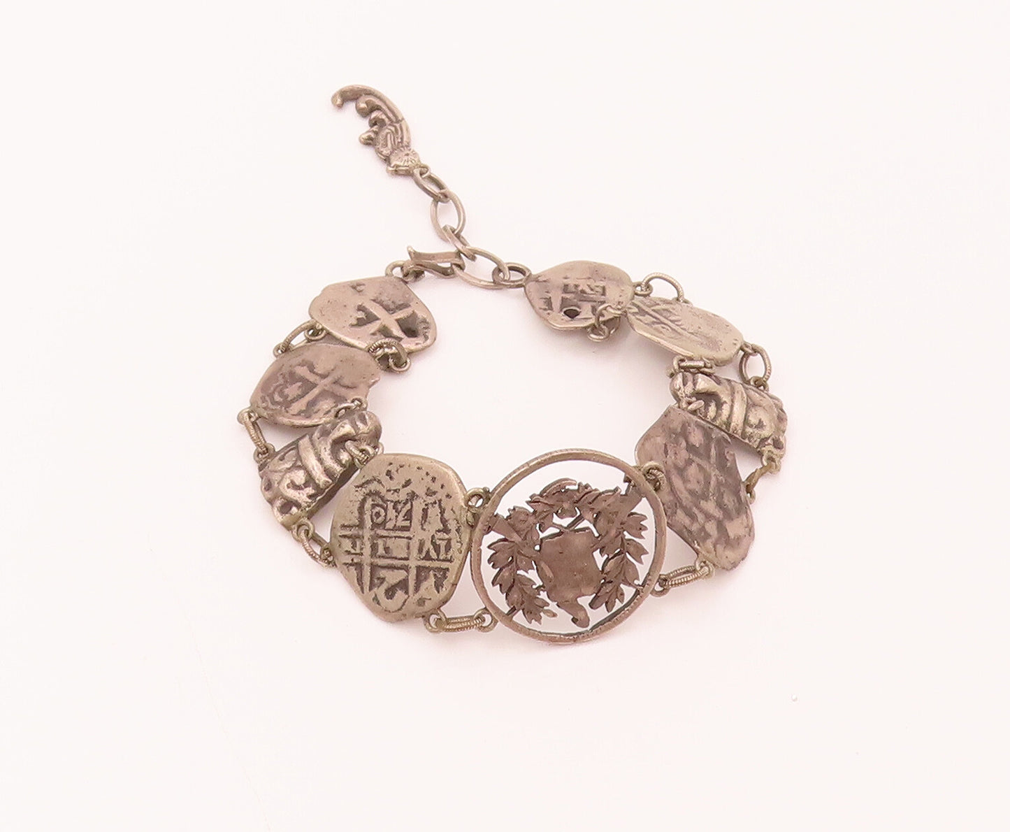 925 Sterling Silver  Vintage Antique Stencil Roman Cutout Link Bracelet BT9921