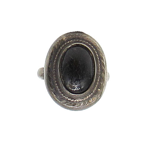 925 Silver  Vintage Cabochon Cut Black Onyx Oval Solitaire Ring Sz 7.5  RG3140