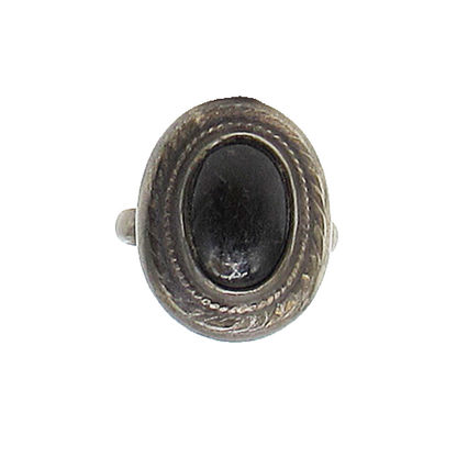 925 Silver  Vintage Cabochon Cut Black Onyx Oval Solitaire Ring Sz 7.5  RG3140