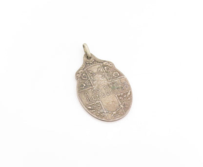 925 Sterling Silver Vintage Pendant Antique Holy Family Religious Medal  PT25074