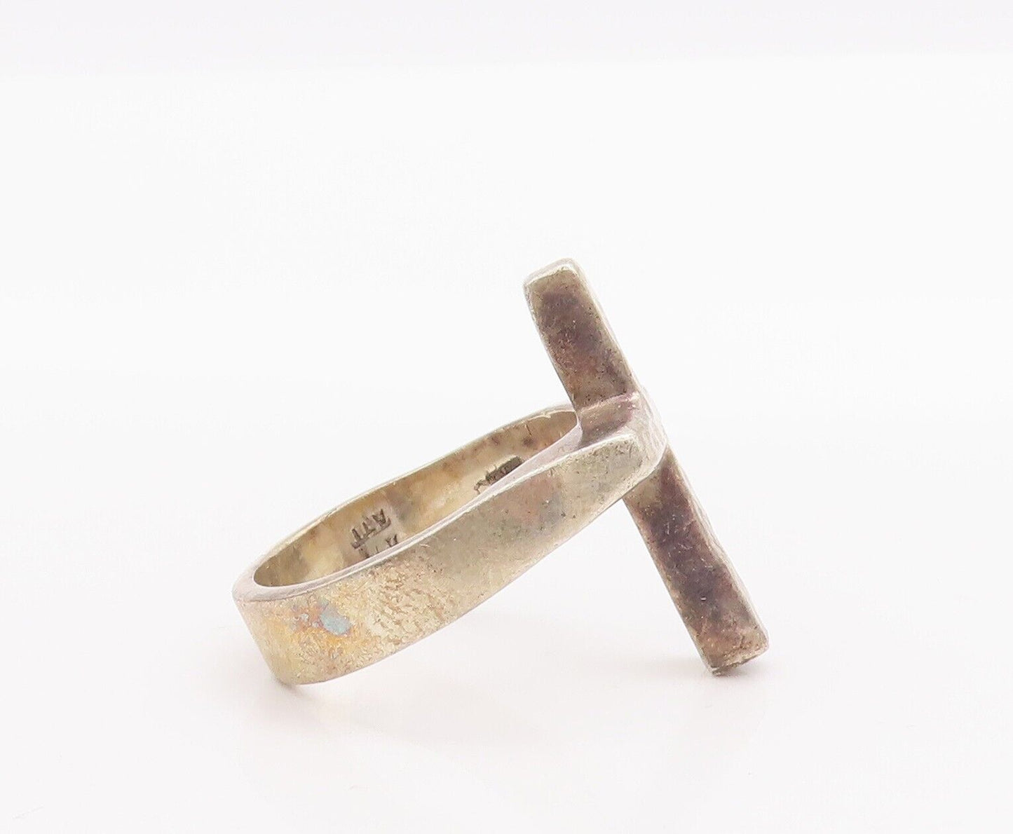925 Sterling Silver Vintage Ring MEXICO Solid Cut Dented Cross  Sz 11.5 RG28437