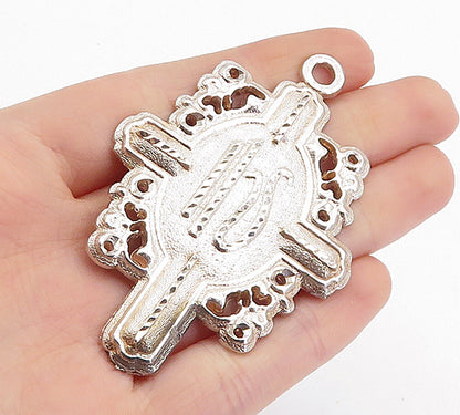 925 Sterling Silver  Vintage Shiny Etched Detail Cross Drop Pendant  PT3328