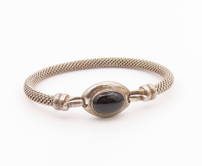 ESPO SIG 925 Silver  Vintage Cabochon Cut Black Onyx Bangle Bracelet  BT8185