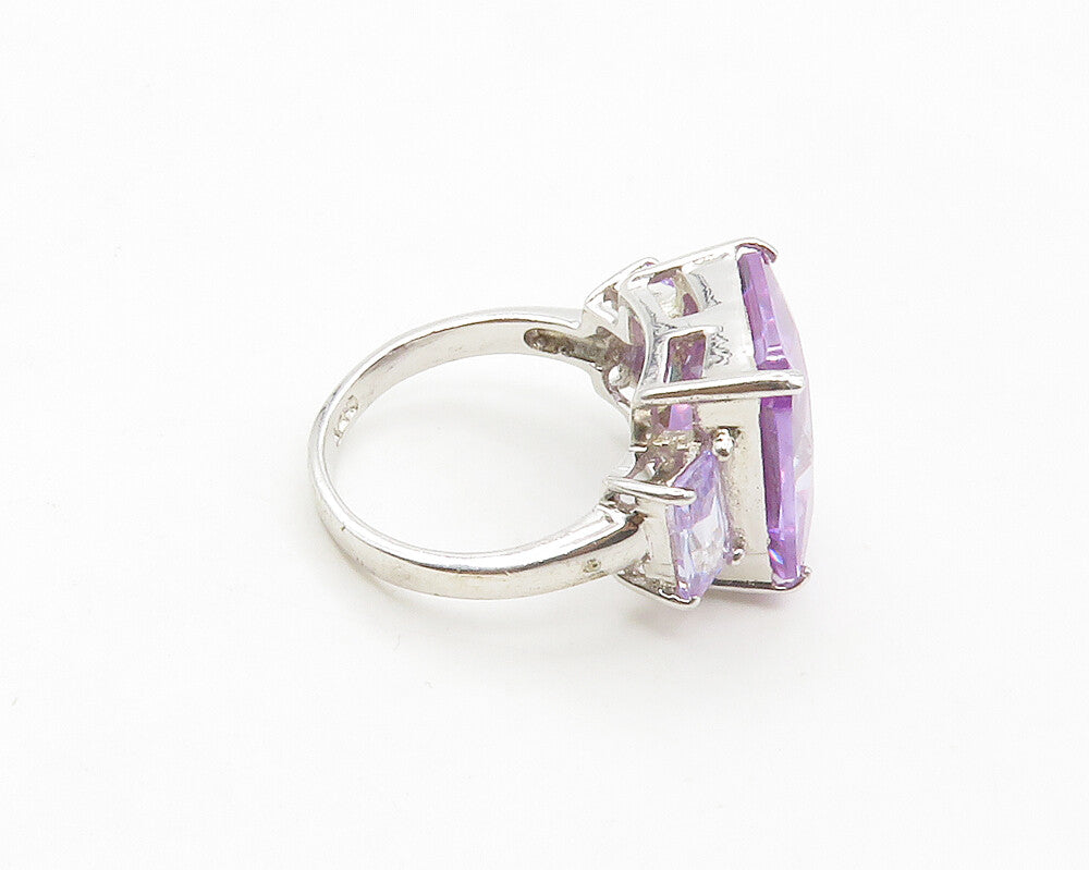 925 Sterling Silver  Purple Cubic Zirconia Shiny Cocktail Ring Sz 6  RG17189