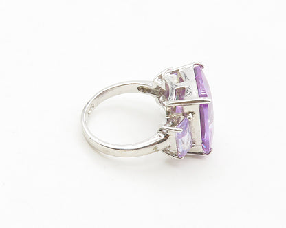 925 Sterling Silver  Purple Cubic Zirconia Shiny Cocktail Ring Sz 6  RG17189
