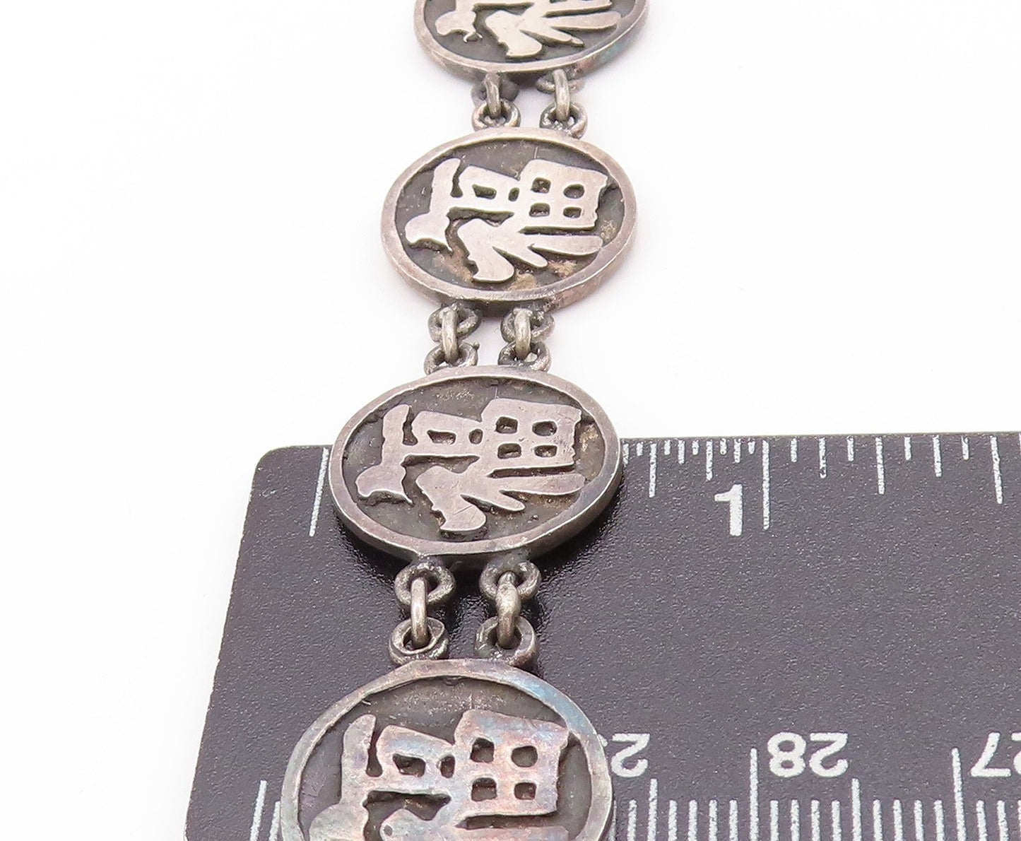 925 Sterling Silver Vintage Bracelet Chinese Character Of Good Fortune  BT11283