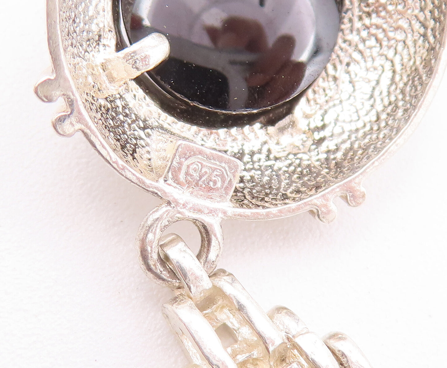 925 Sterling Silver Vintage Earrings Domed Cabochon Onyx & Topaz Dangle  EG12918