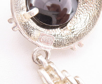925 Sterling Silver Vintage Earrings Domed Cabochon Onyx & Topaz Dangle  EG12918