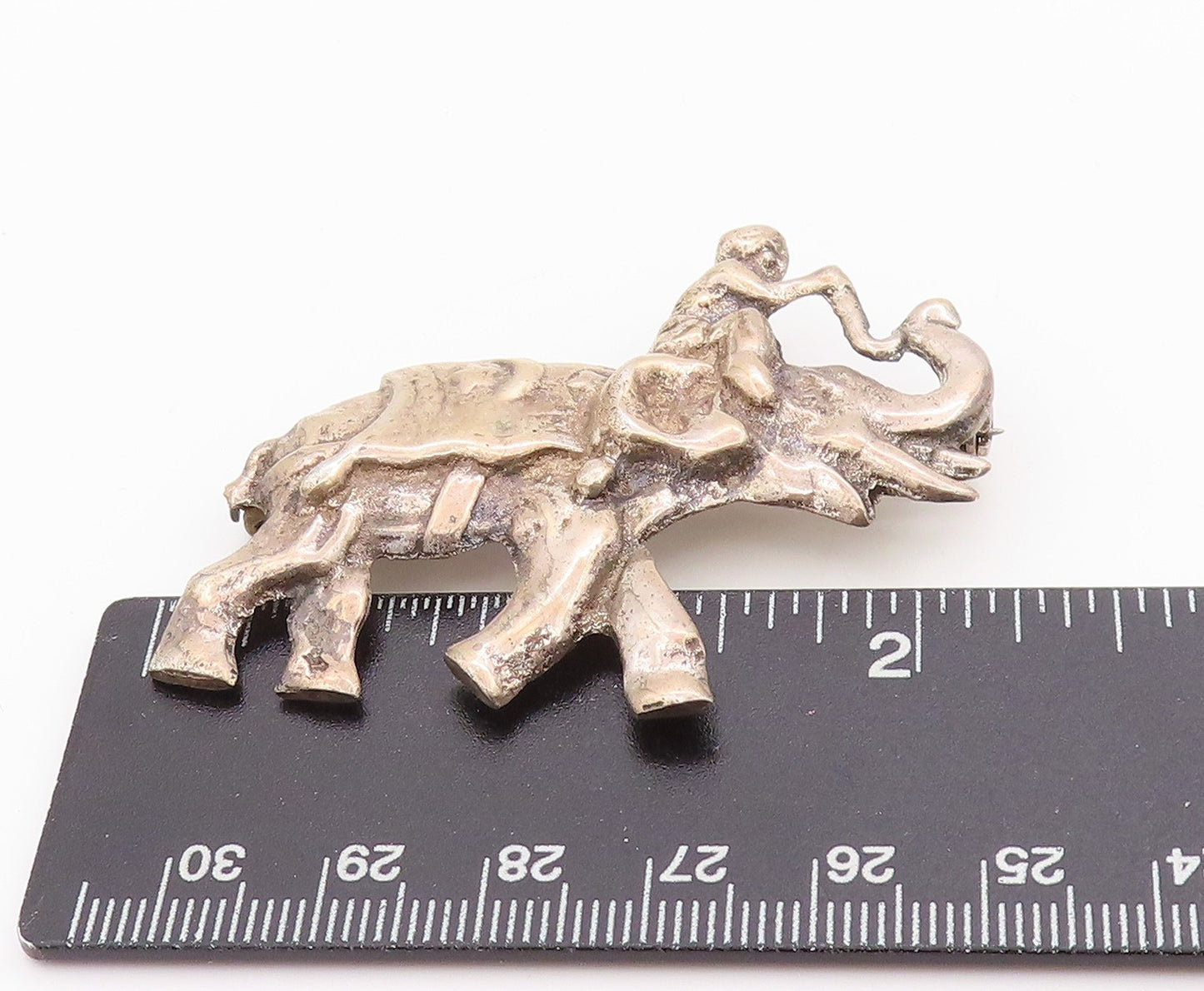 925 Sterling Silver Vintage Brooch Happy Elephant With Care Taker  BP11732
