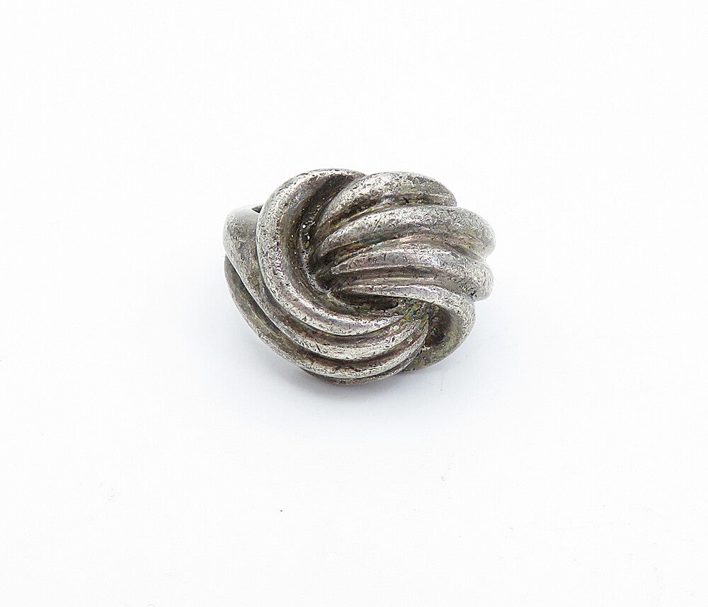 925 Sterling Silver  Vintage Dark Tone Twist Knot Dome Band Ring Sz 6.5 RG3968