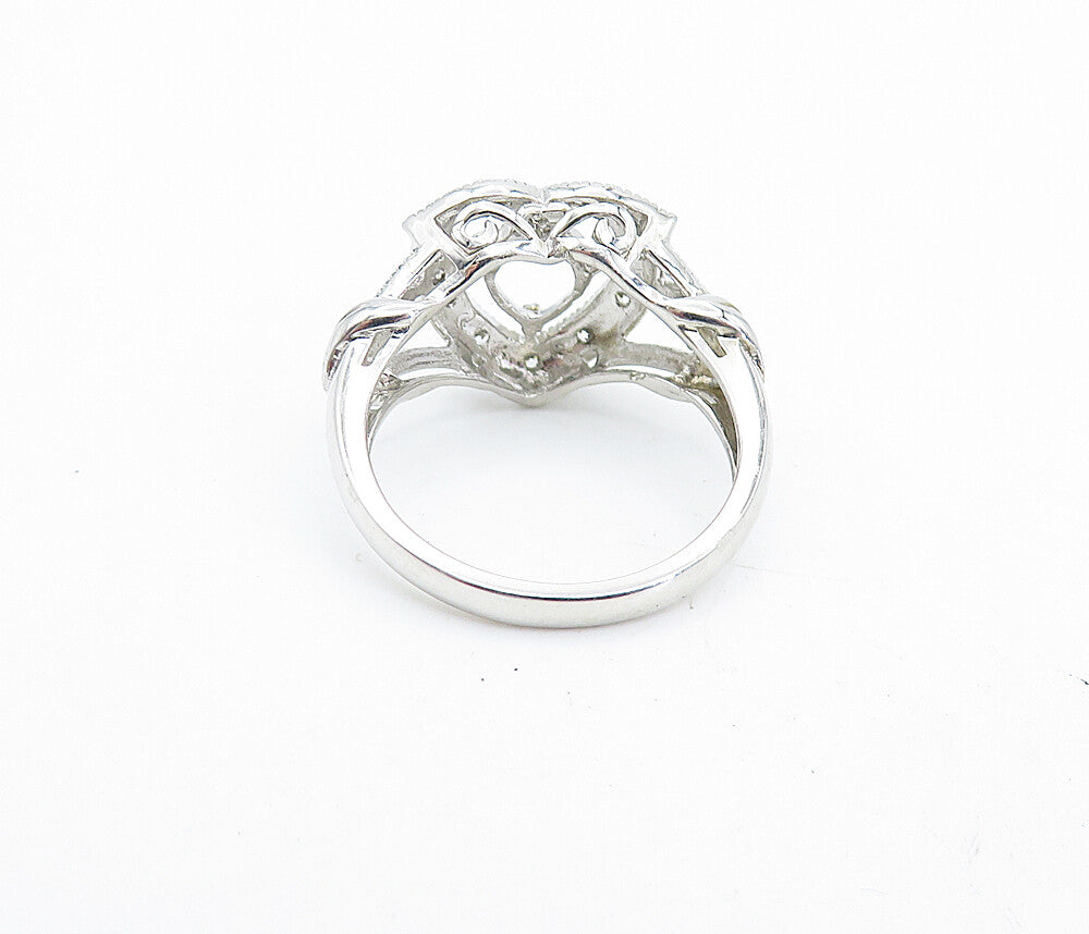 925 Sterling Silver  Topaz Open Love Heart Floral Shiny Band Ring Sz 6  RG7294