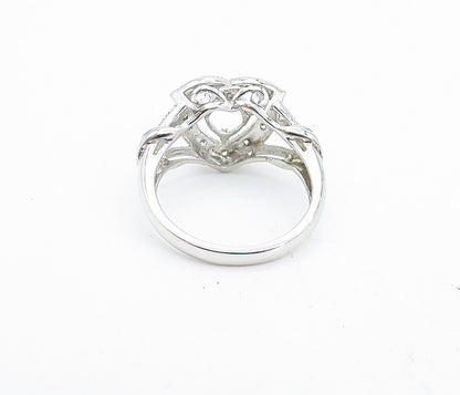 925 Sterling Silver  Topaz Open Love Heart Floral Shiny Band Ring Sz 6  RG7294