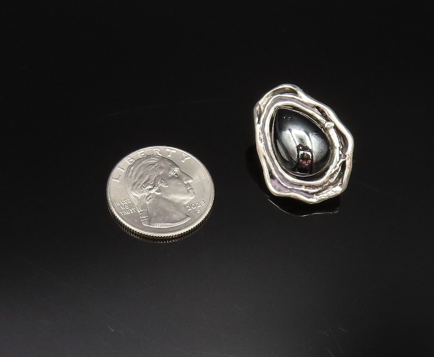 925 Sterling Silver  Vintage Modernist Hematite Non Pierced Earrings  EG12002