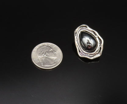925 Sterling Silver  Vintage Modernist Hematite Non Pierced Earrings  EG12002