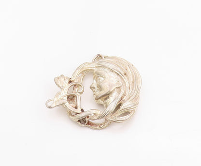 925 Sterling Silver Vintage Pendant Modernist Carved Female Figure PT24483