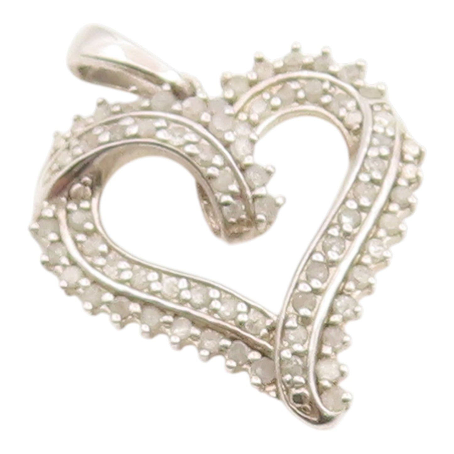 925 Sterling Silver Vintage Pendant Real Diamonds Love Heart Outline  PT26227