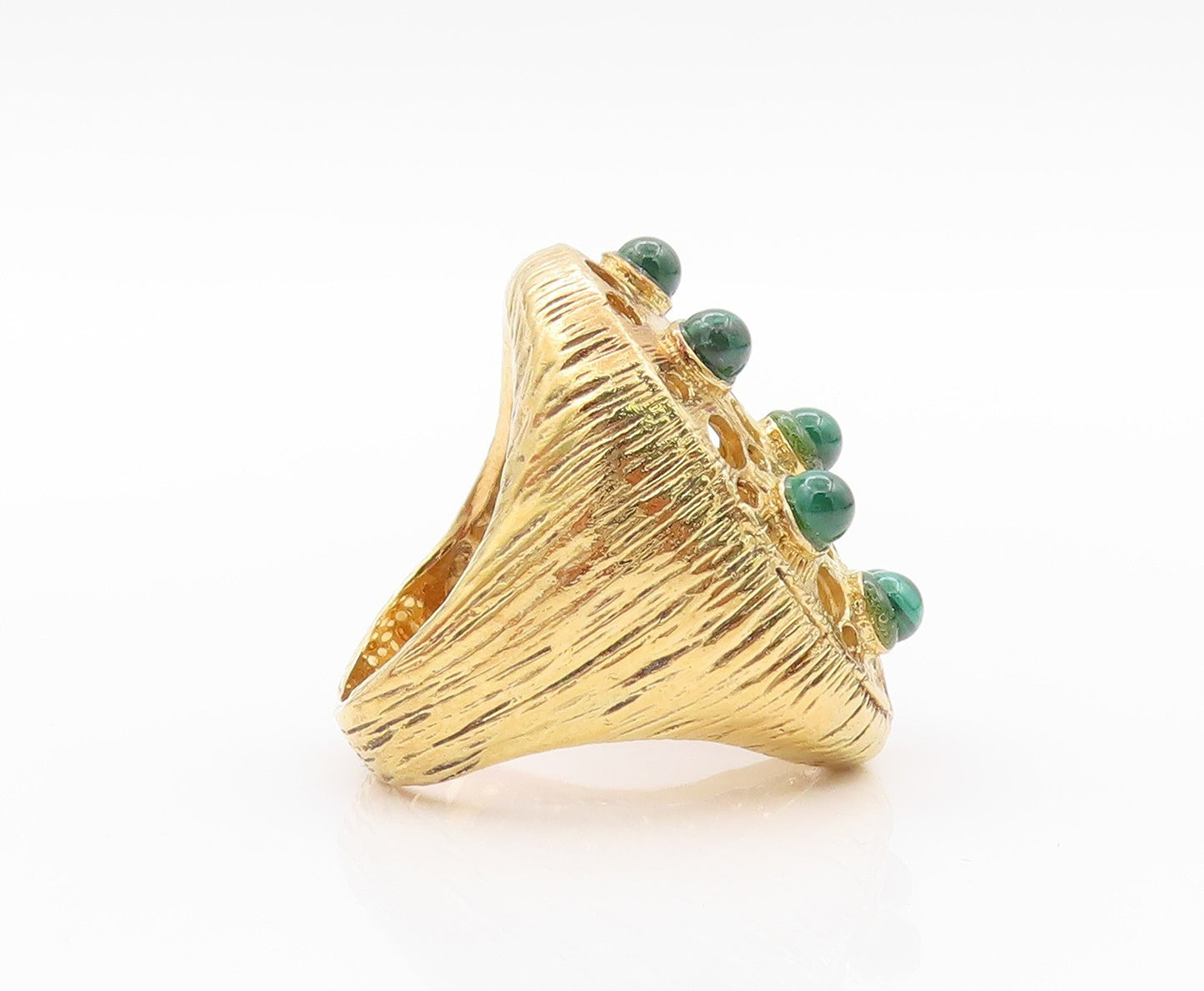 925 Sterling Silver Vintage Ring Gold plated Malachite Cutouts  Sz 8  RG32407