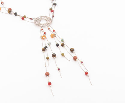 NETA 925 Sterling Silver Vintage Tiger's Eye & Multi Stone Chain Necklace NE3641