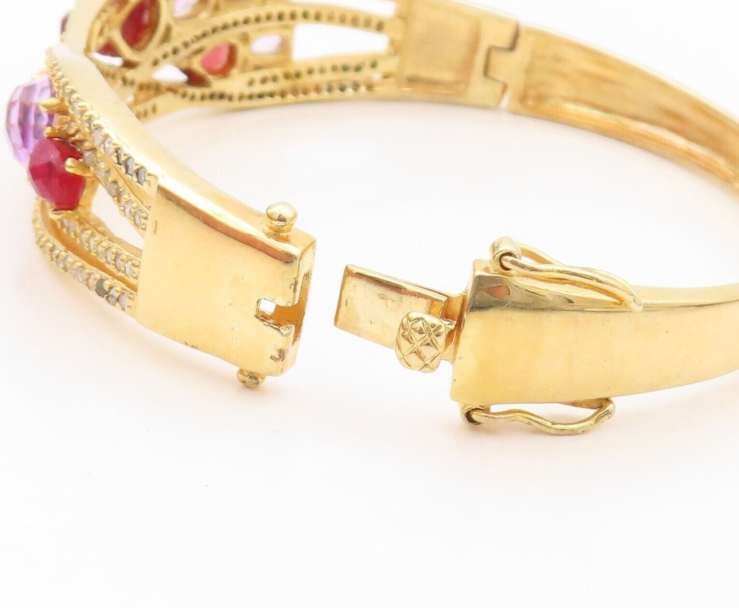 925 Sterling Silver Vintage Bracelet Gold Plated Gemstone & Diamonds BT10725