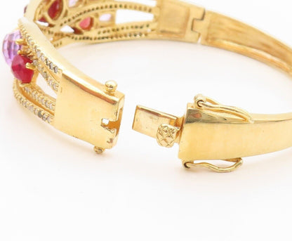 925 Sterling Silver Vintage Bracelet Gold Plated Gemstone & Diamonds BT10725