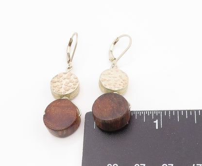 925 Sterling Silver Vintage Earrings Modernist Geometric Wood Dangles  EG13810