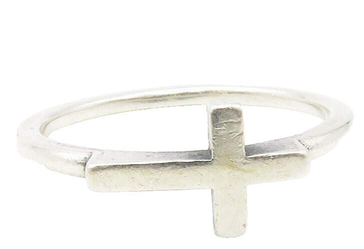 AVERY 925 Sterling Silver  Vintage Religious Cross Band Ring Sz 7.5  RG12721