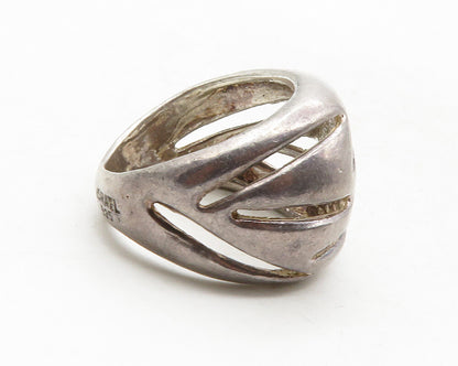 ISRAEL 925 Sterling Silver  Vintage Dark Tone Cutout Band Ring Sz 9.5  RG12875