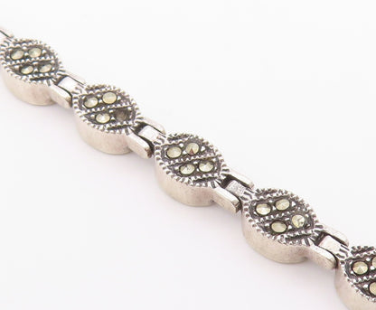 925 Sterling Silver  Mother Of Pearl & Marcasite Double Sided Bracelet  BT5099