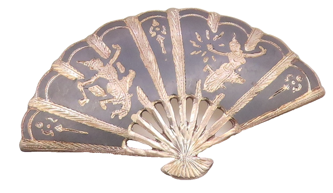 SIAM 925 Sterling Silver  Vintage Niello Enamel Hand Fan Brooch Pin  BP6528
