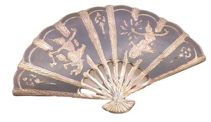 SIAM 925 Sterling Silver  Vintage Niello Enamel Hand Fan Brooch Pin  BP6528