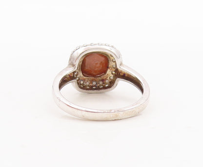 925 Sterling Silver Vintage Ring Square Gemstone & Diamonds  Sz 8 RG29489