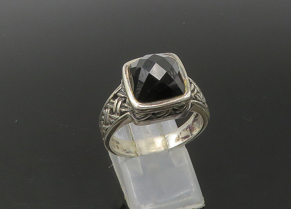 925 Sterling Silver  Vintage Faceted Black Spinel Cocktail Ring Sz 10  RG22602