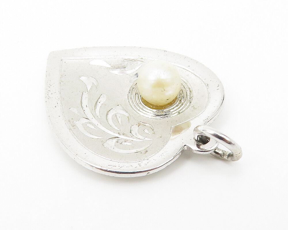THEDA 925 Sterling Silver  Pearl Floral Vine Shiny Love Heart Pendant  PT8522