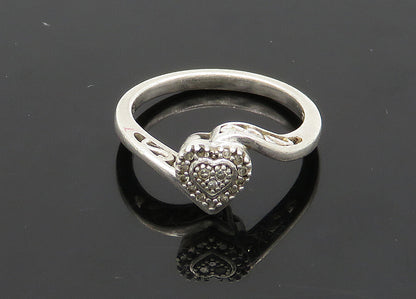 925 Sterling Silver  Vintage Genuine Diamonds Heart Band Ring Sz 7  RG20935