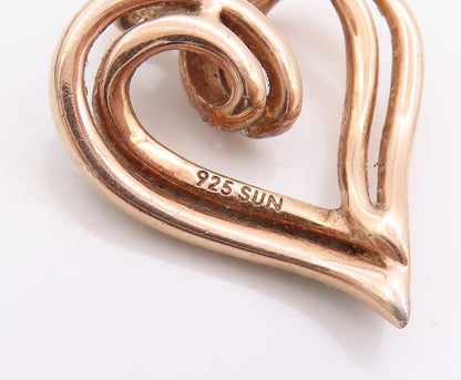 925 Sterling Silver Vintage Pendant Gold Plated Real Diamonds Love Heart PT24952