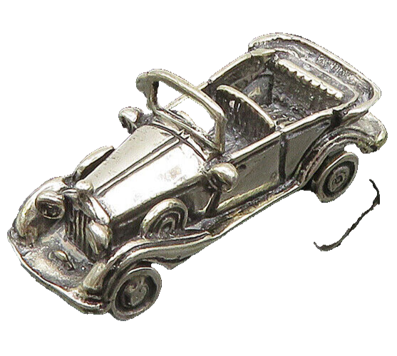 925 Sterling Silver  Vintage Shiny Old Fashioned Toy Car (SPINS)  TR2750