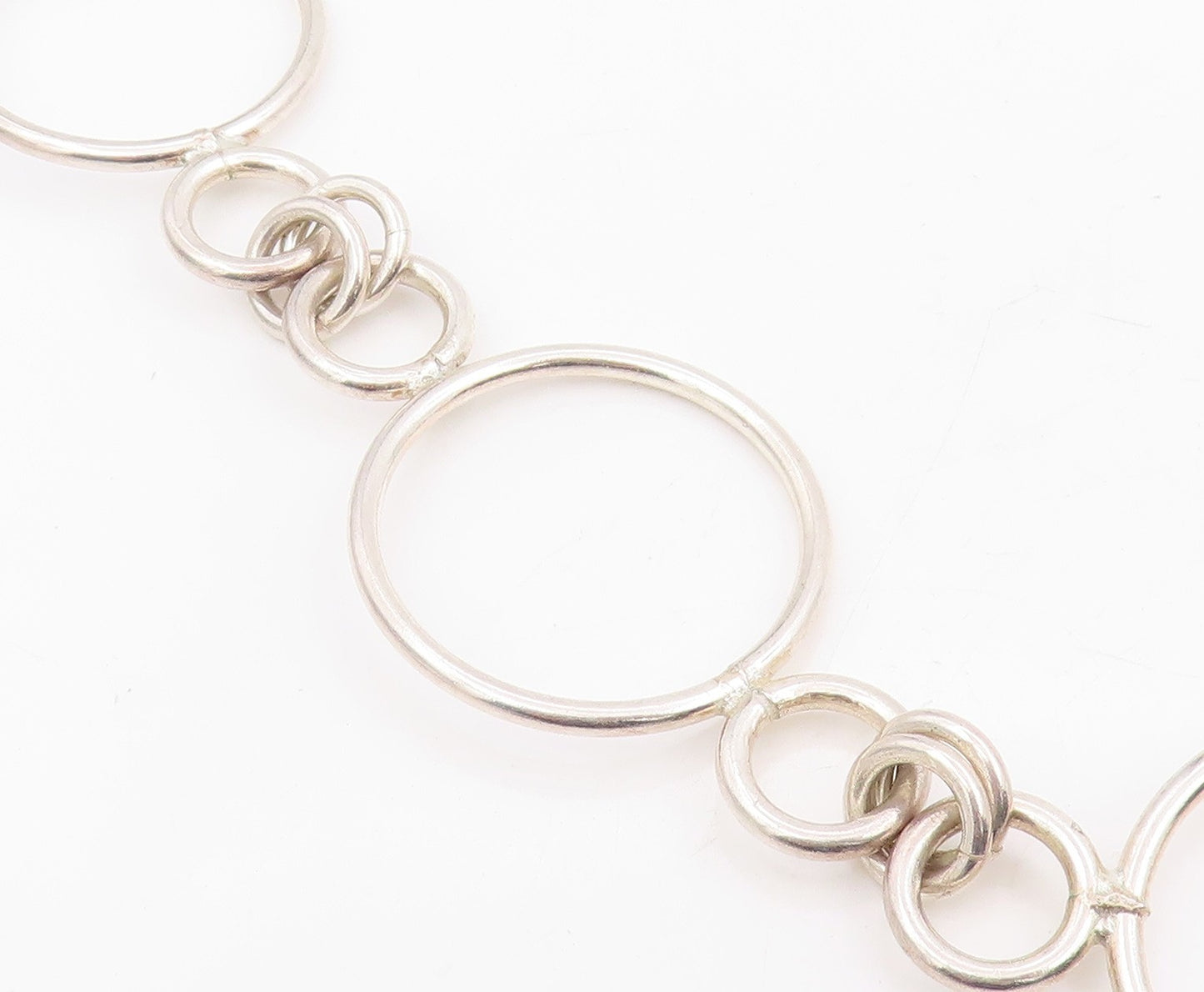 925 Sterling Silver Vintage Necklace Interlinking Hollow Circle Chain NE4737