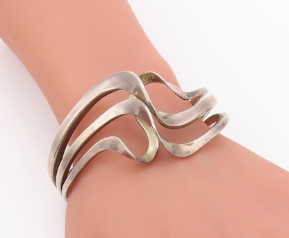 925 Sterling Silver Vintage Bracelet Modernist Freeform Wave Design Cuff BT11400