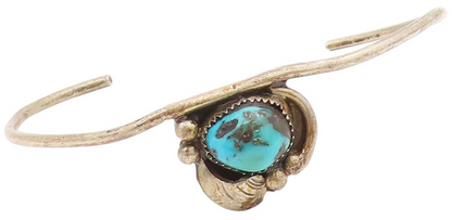 925 Sterling Silver Vintage Bracelet NAVAJO Turquoise Carved Leaf Cuff  BT11525