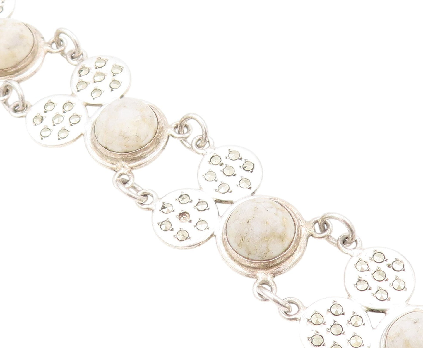 925 Sterling Silver Vintage Bracelet Designer Cabochon Round Gemstones  BT11154