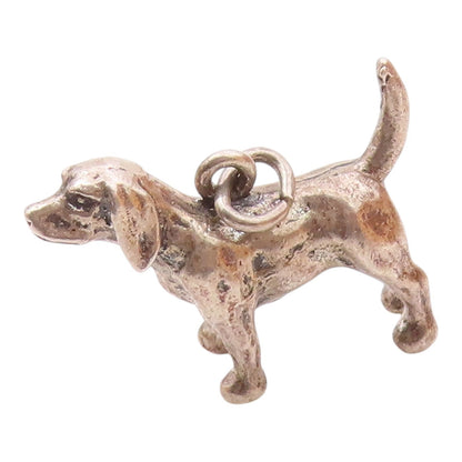 925 Sterling Silver  Vintage Shiny Petite Bloodhound Dog Pendant  PT18754