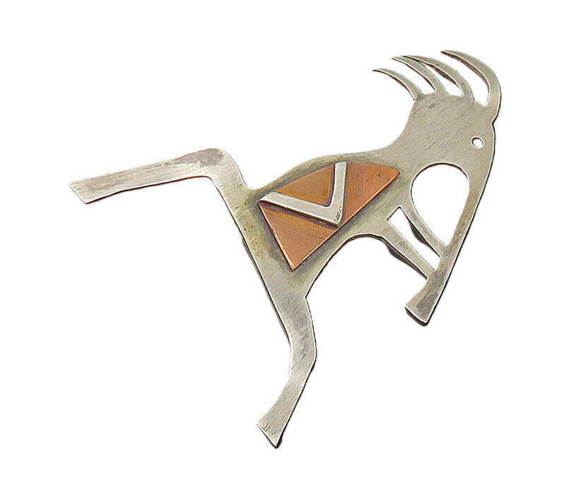 DESIGNER 925 Silver  Vintage Modernist Kokopelli Dancer Brooch Pin  BP8161