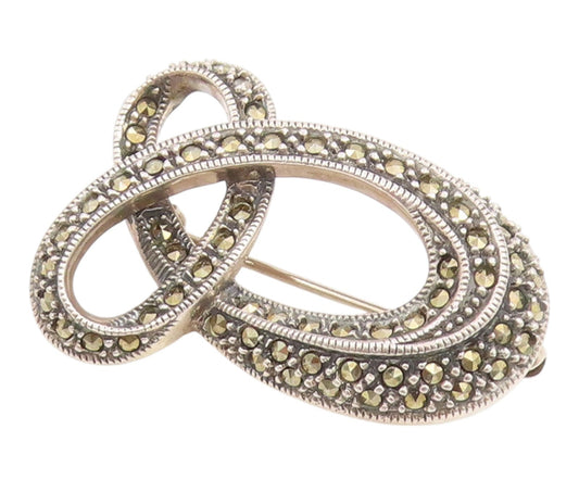 925 Sterling Silver Vintage Brooch Pin JUDITH JACK Marcasite Curled Loop BP12516