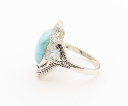 925 Sterling Silver Vintage Ring Larimar & Aquamarine Feather Band Sz 8 RG36758